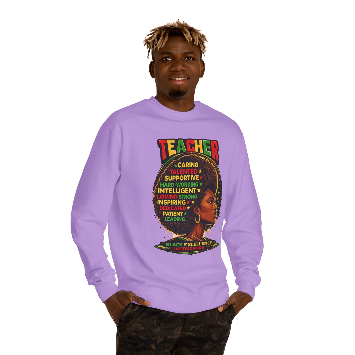 Teacher Afro Portrait Sweatshirt — Black Excellence Educator Crewneck
