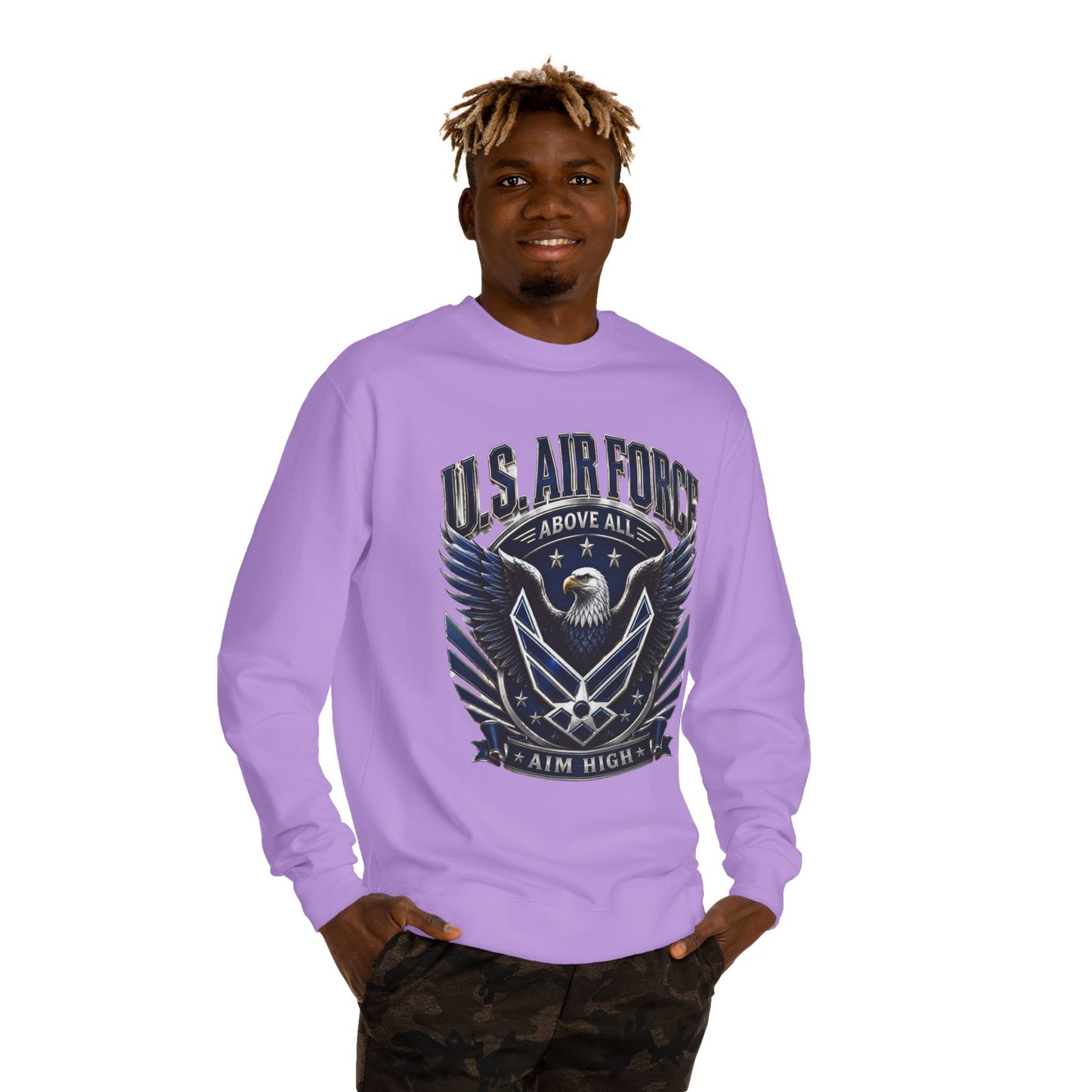 U.S. Air Force Crewneck Sweatshirt — "Above All, Aim High" Graphic
