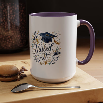 Nailed It Graduation Coffee Mug – Navy Cap & Floral 11/15oz Accent Mug