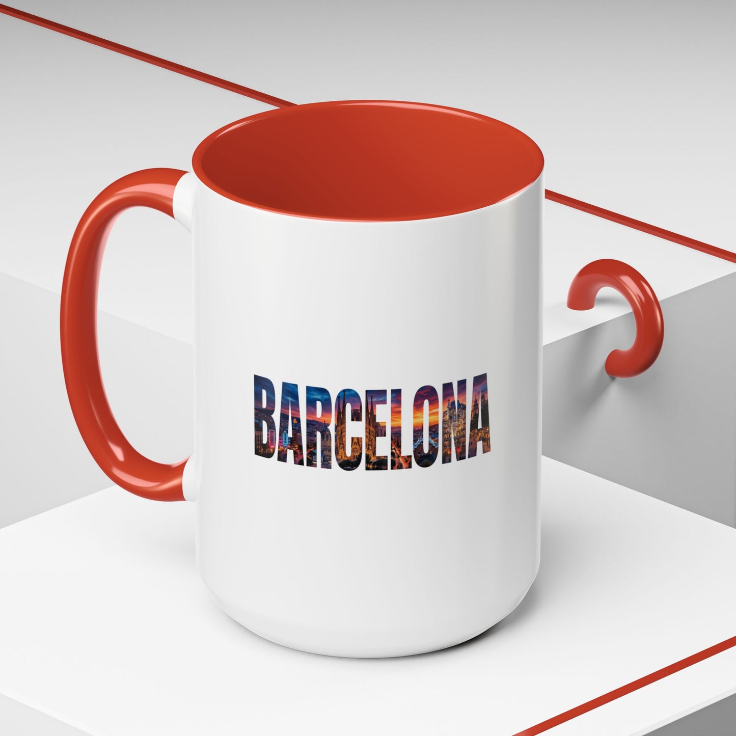 Barcelona Accent Coffee Mug — Scenic Cityscape Text Travel Souvenir (11/15oz)