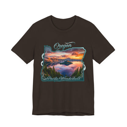 Oregon Pacific Wonderland T‑Shirt — Scenic Sunset State Map Tee