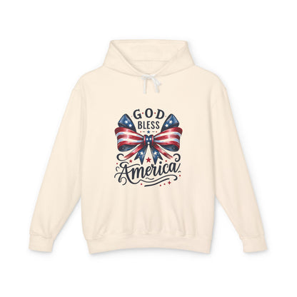 God Bless America Patriotic Hoodie – American Flag Bow Fourth of July Sweatshirt