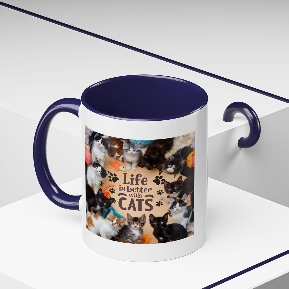 Cat Lover Accent Coffee Mug — “Life Is Better With Cats” 11/15oz
