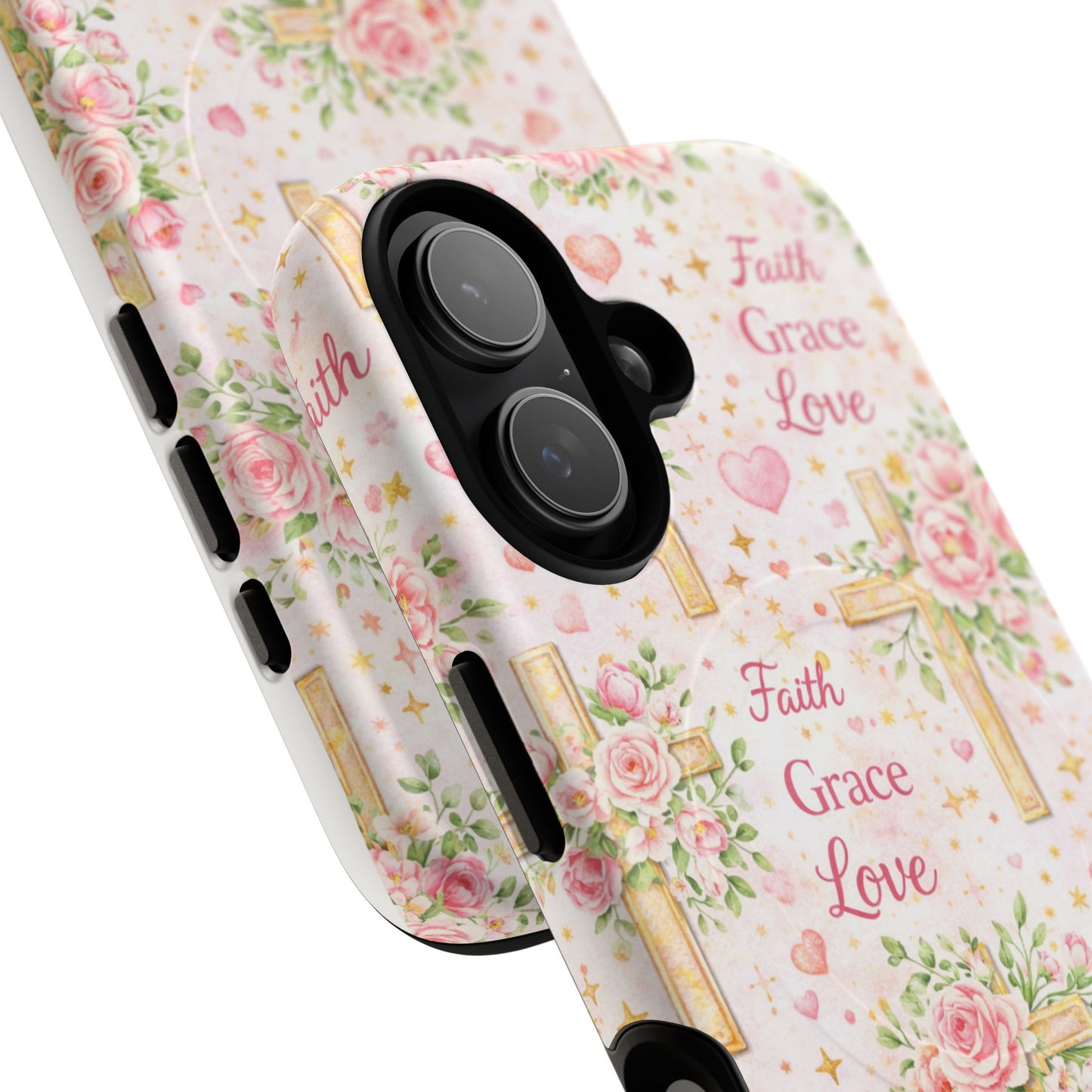 Faith Grace Love Tough Magnetic Phone Case — Floral Cross Protective Cover