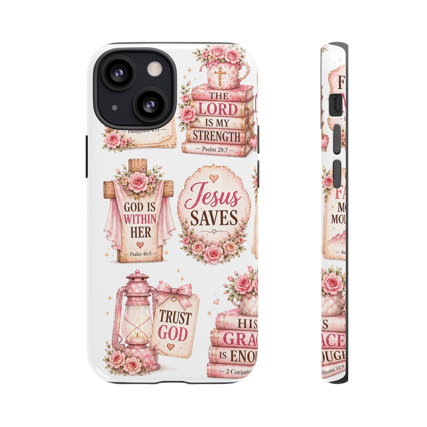 Christian Phone Case — Jesus Saves Floral Tough Case with 'God Is Within Her' & 'Trust God' Design