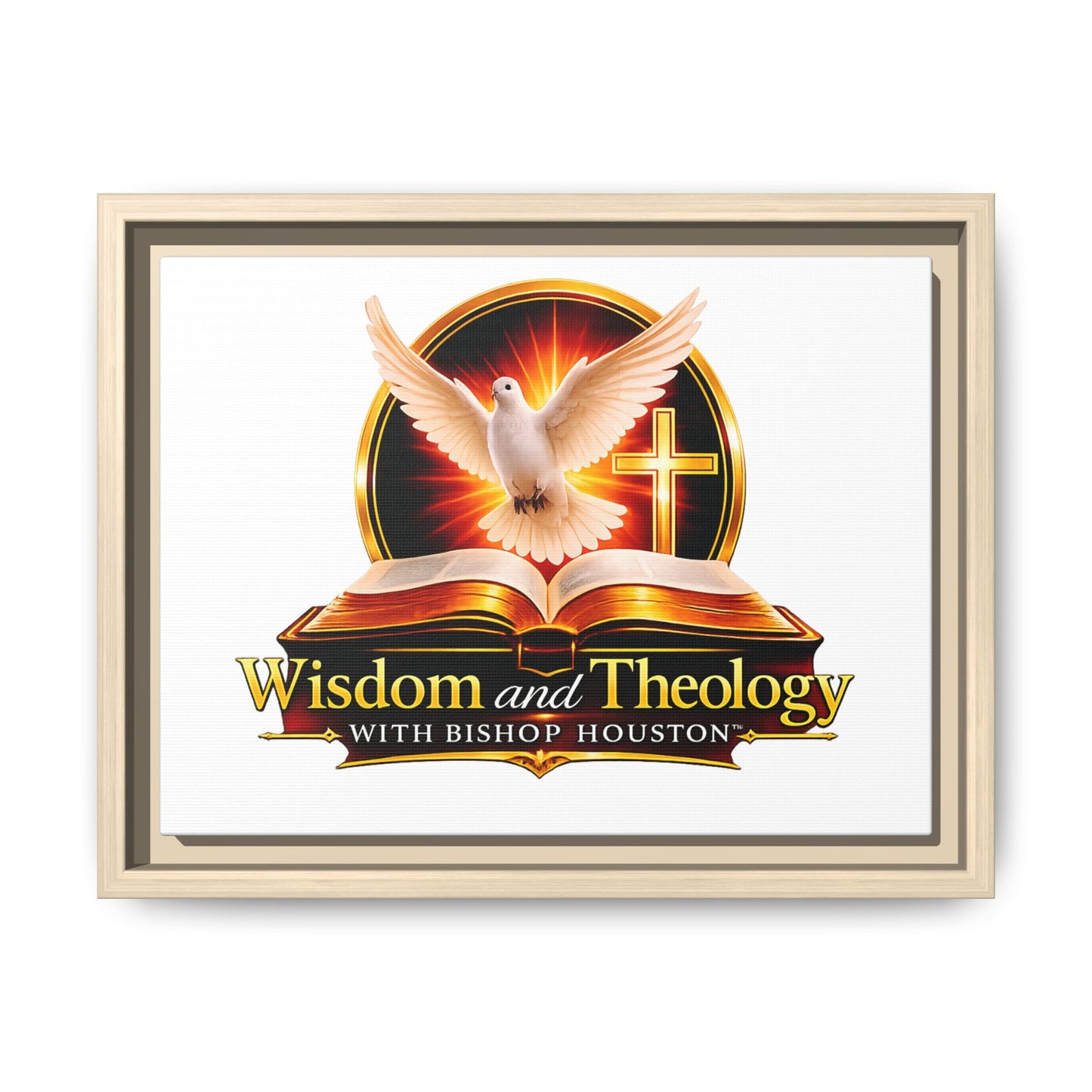 Framed Canvas Print — "Wisdom and Theology" Dove & Bible Wall Art