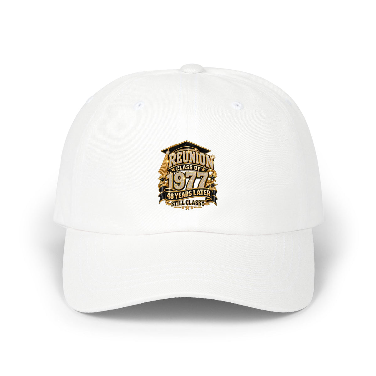 1977 Class Reunion Dad Cap – Vintage Gold Shield Embroidered Hat