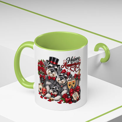 Happy Anniversary Dog Coffee Mug — Cute Pups, Champagne & Roses Accent Mug