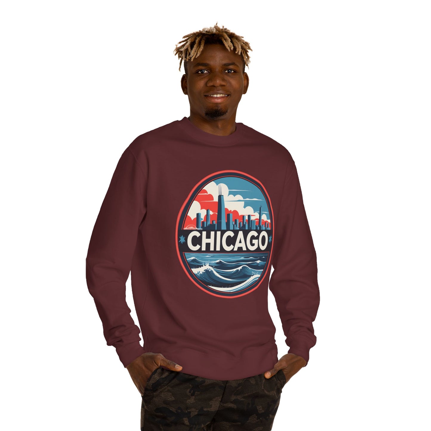 Chicago Skyline Crewneck Sweatshirt — Retro Cityscape Lakefront Design