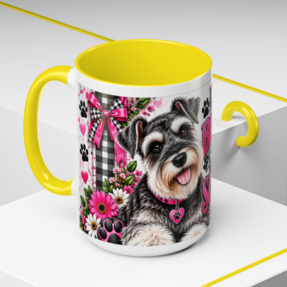 Life Is Better With A Miniature Schnauzer Accent Coffee Mug — Pink Paw Print Dog Lover Gift (11/15oz)