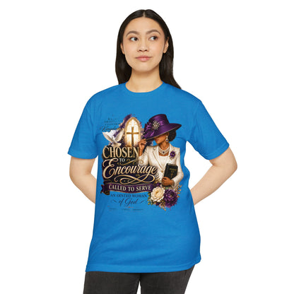Chosen to Encourage Christian T-Shirt — 'Called to Serve' Purple Church Hat Design