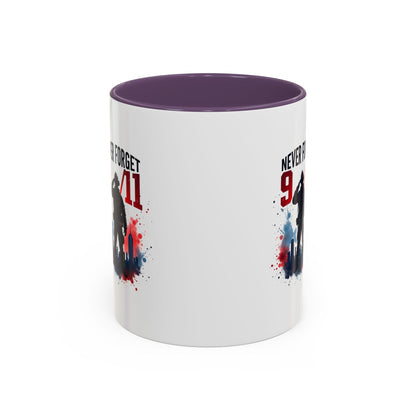Never Forget 9/11 Accent Coffee Mug — Patriotic Memorial Tribute (11oz, 15oz)