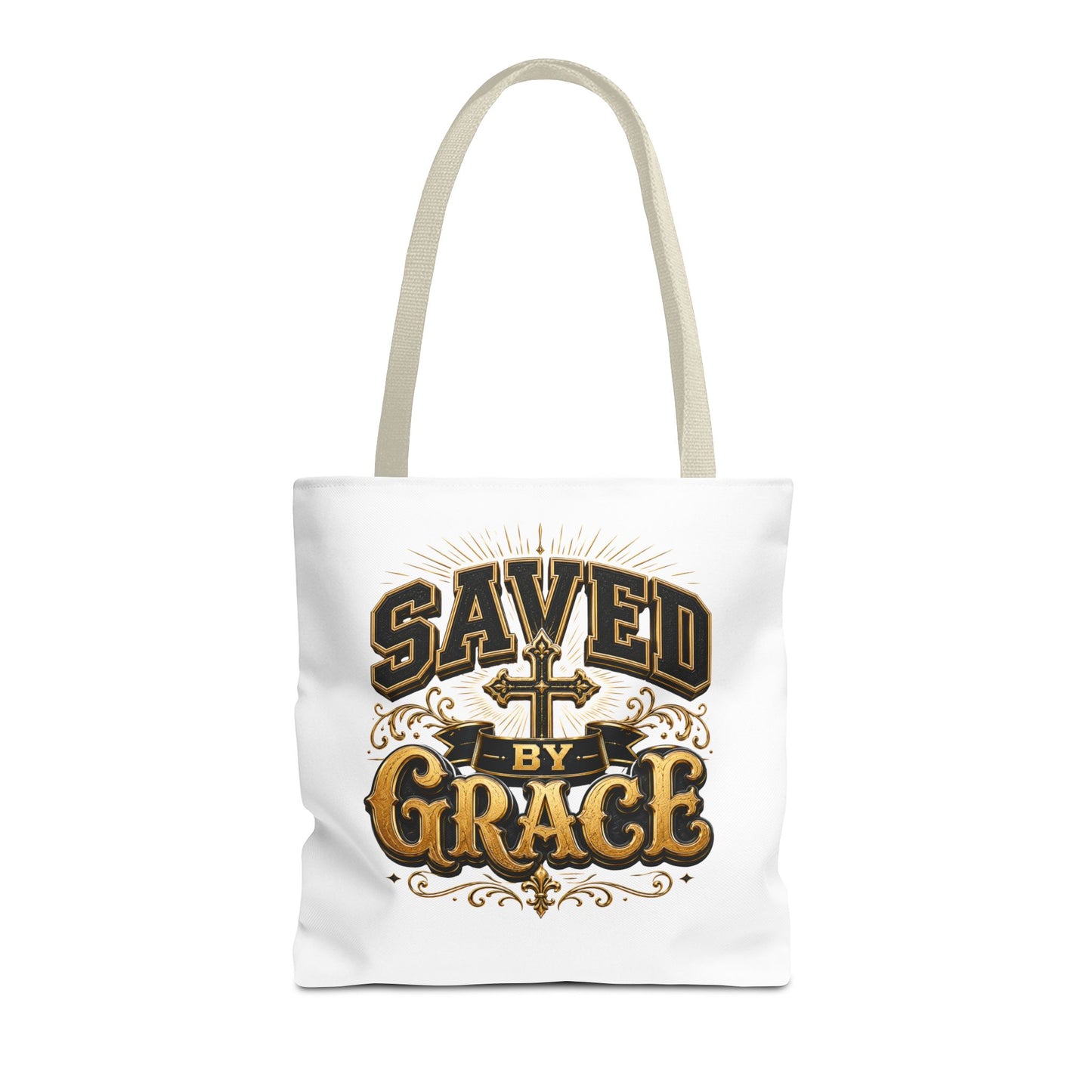 Saved by Grace Tote Bag – Christian Cross Inspirational Canvas Tote