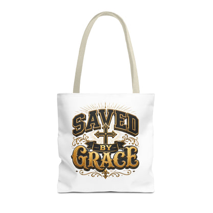 Saved by Grace Tote Bag – Christian Cross Inspirational Canvas Tote