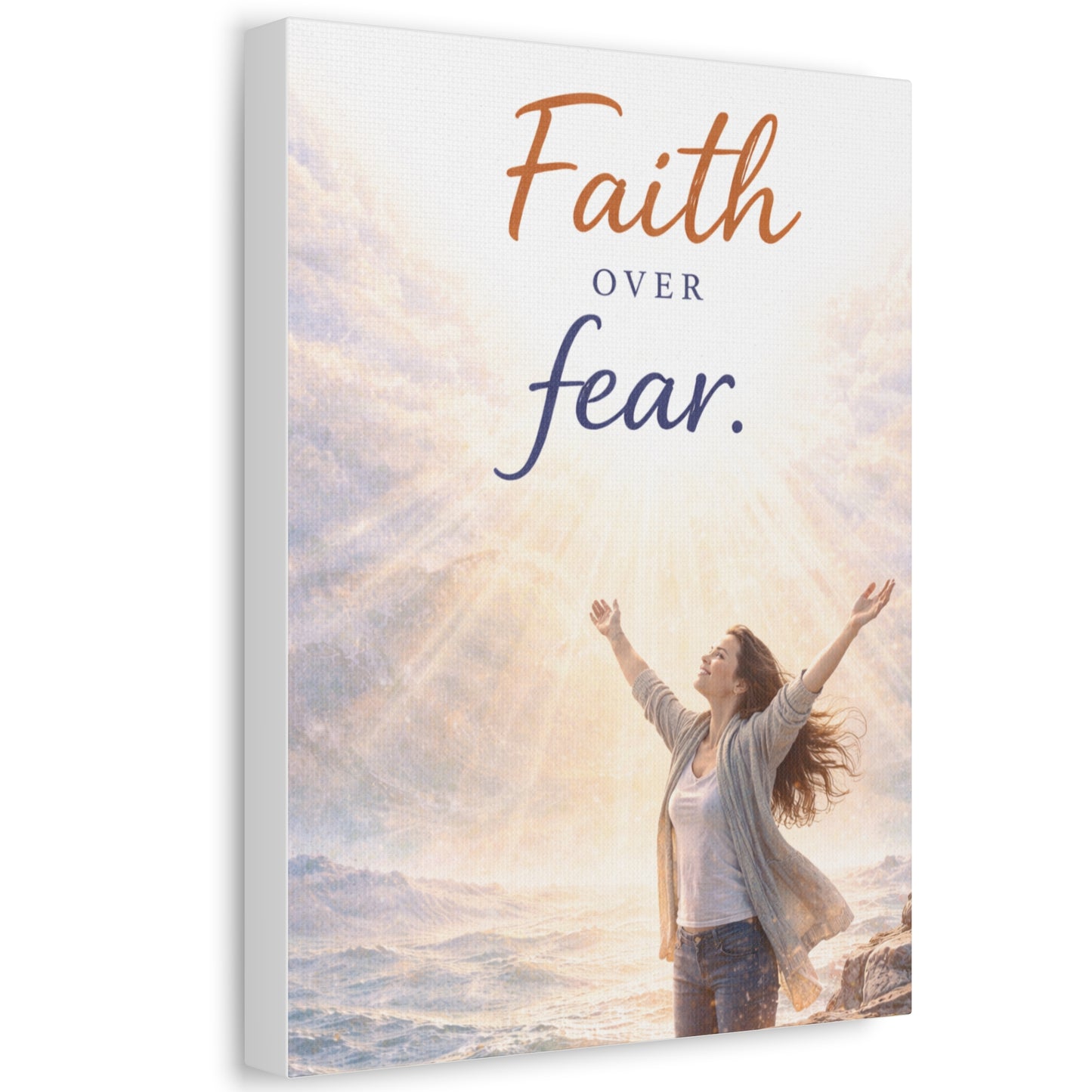 Faith Over Fear Stretched Canvas – Inspirational Christian Wall Art