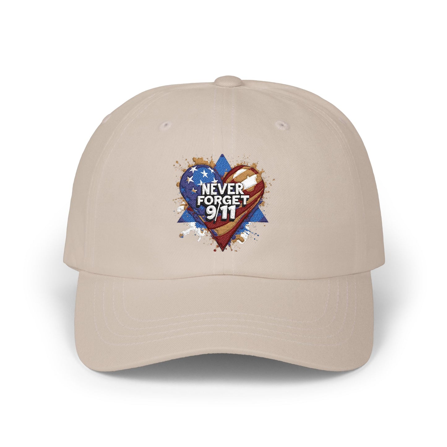 Dad Cap - "Never Forget 9/11" Heart American Flag Tribute Cap