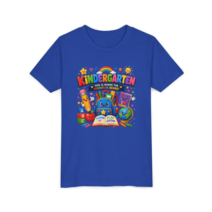 Kindergarten Kids T‑Shirt — 'Kindergarten: This Is Where the Fun Begins' Colorful Back-to-School Tee