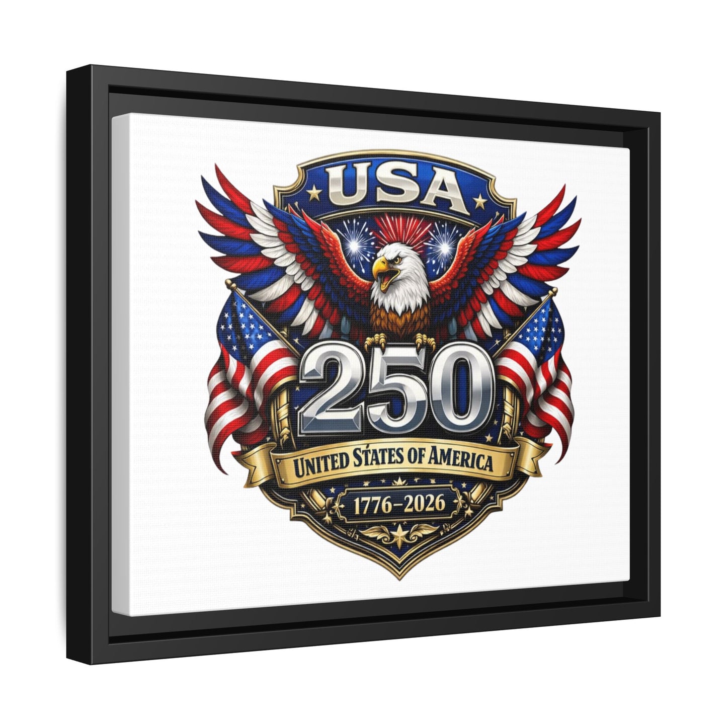 USA 250 Anniversary Framed Canvas — Patriotic Eagle 1776–2026 Wall Art