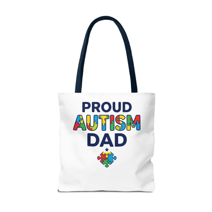 Proud Autism Dad Tote Bag — Colorful Puzzle-Heart Support Gift