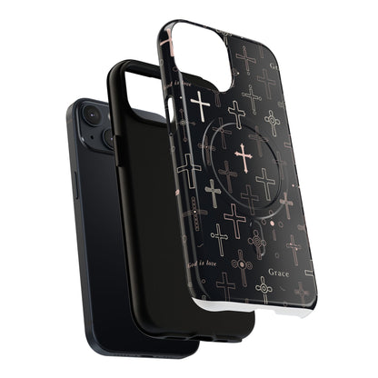 Magnetic Phone Case — Black Crosses "Grace" Protective Cover