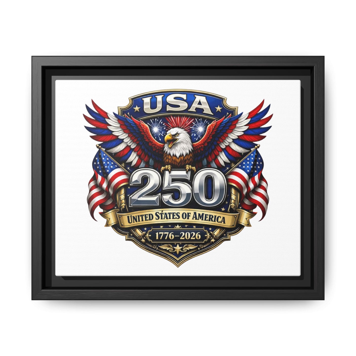USA 250 Anniversary Framed Canvas — Patriotic Eagle 1776–2026 Wall Art