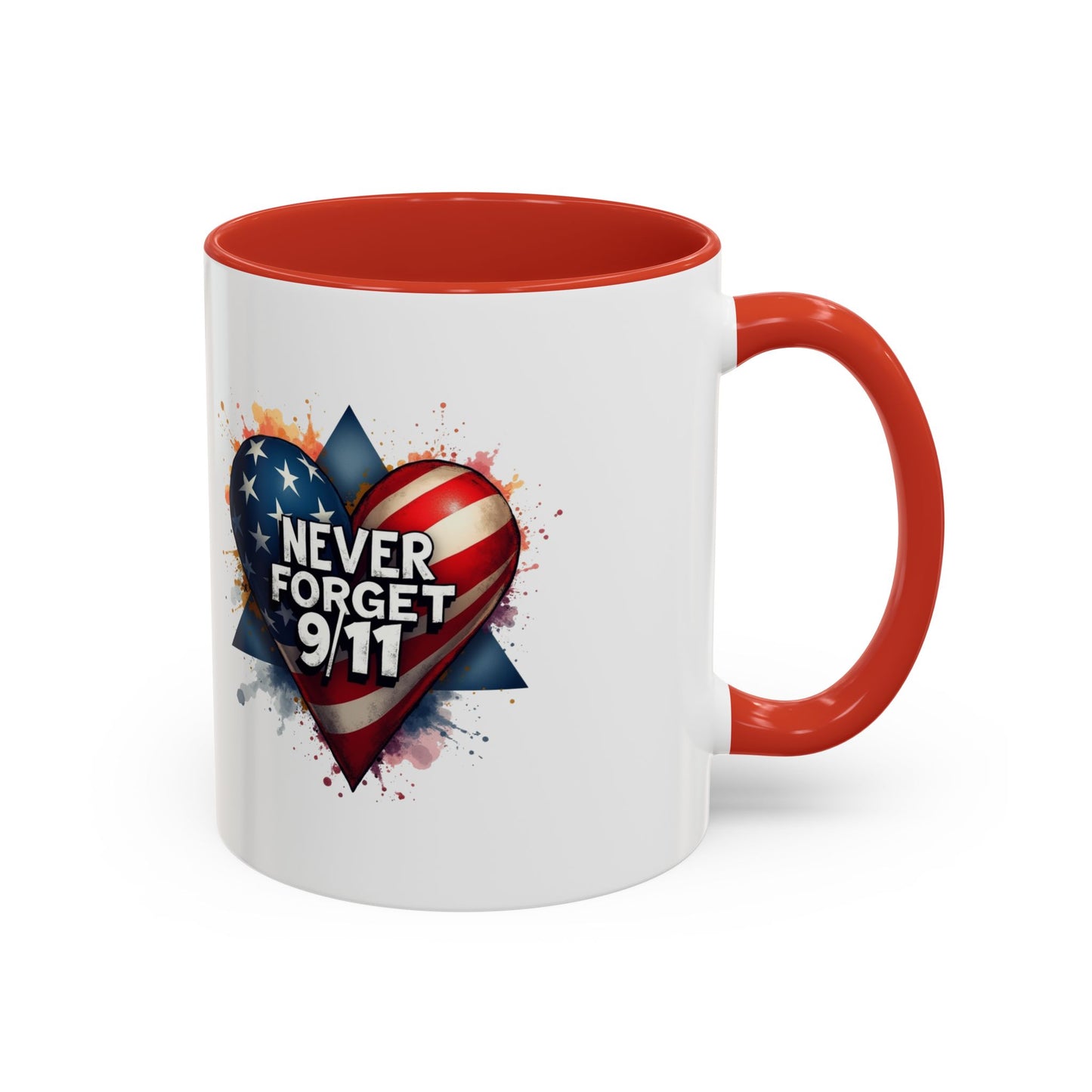 Never Forget 9/11 Heart Accent Coffee Mug – Patriotic Memorial 11/15oz