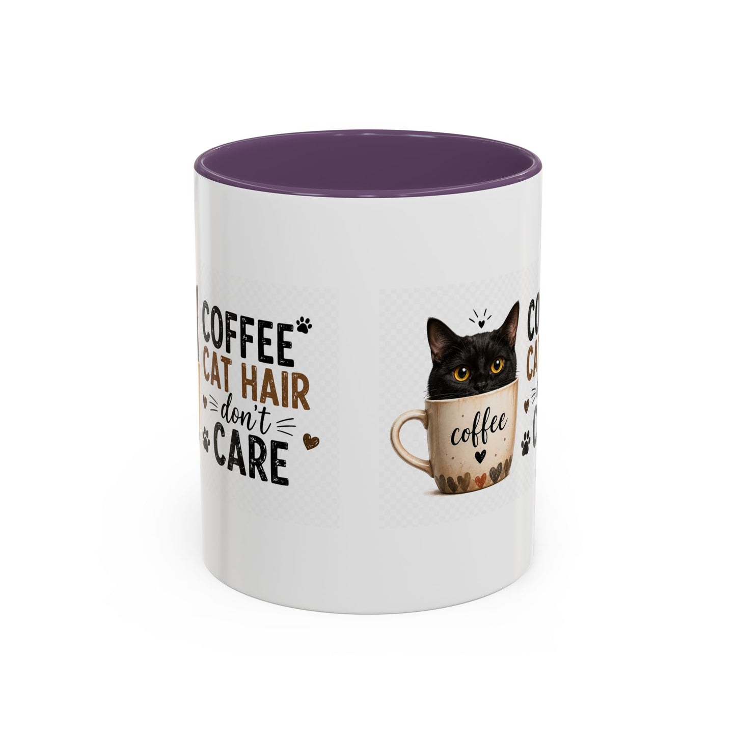 Coffee & Cat Hair Mug — "Coffee, Cat Hair, Don't Care" Accent Ceramic Coffee Mug (11/15oz)