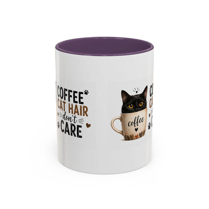 Coffee & Cat Hair Mug — "Coffee, Cat Hair, Don't Care" Accent Ceramic Coffee Mug (11/15oz)