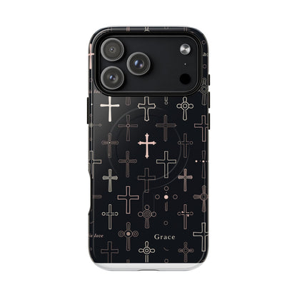 Magnetic Phone Case — Black Crosses "Grace" Protective Cover