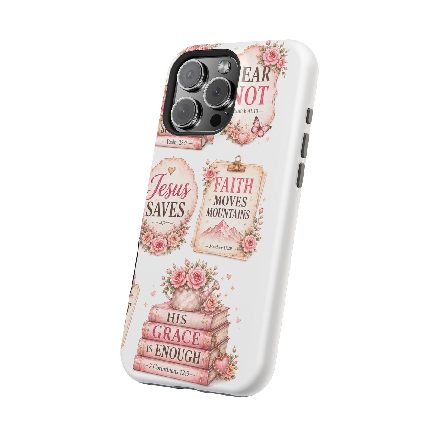 Christian Phone Case - "Fear Not, Faith Moves Mountains, Jesus Saves" Floral Magnetic Impact-Resistant Case