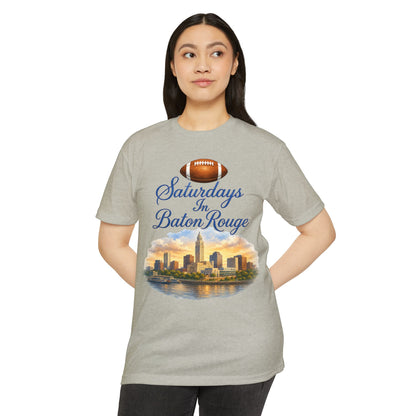 Saturdays in Baton Rouge Football T‑Shirt — City Skyline Game Day Tee