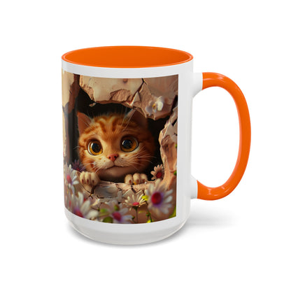 Cute Peekaboo Kitten Accent Coffee Mug — 11/15oz Floral Cat Gift