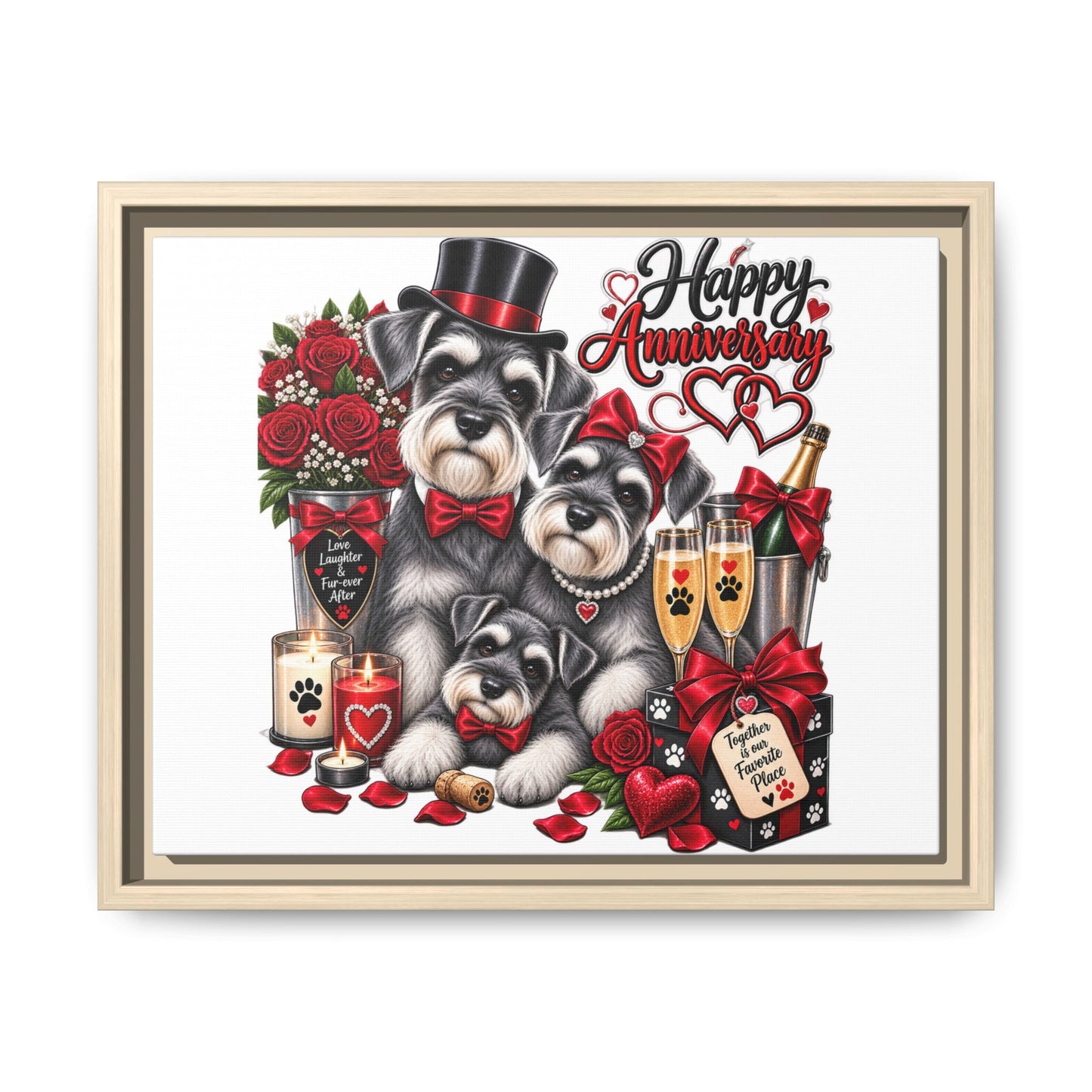 Happy Anniversary Schnauzer Family Matte Canvas Print — Framed