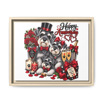 Happy Anniversary Schnauzer Family Matte Canvas Print — Framed