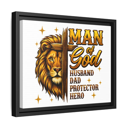 Man of God Framed Canvas Art — 'Man of God: Husband, Dad, Protector, Hero' Religious Wall Decor