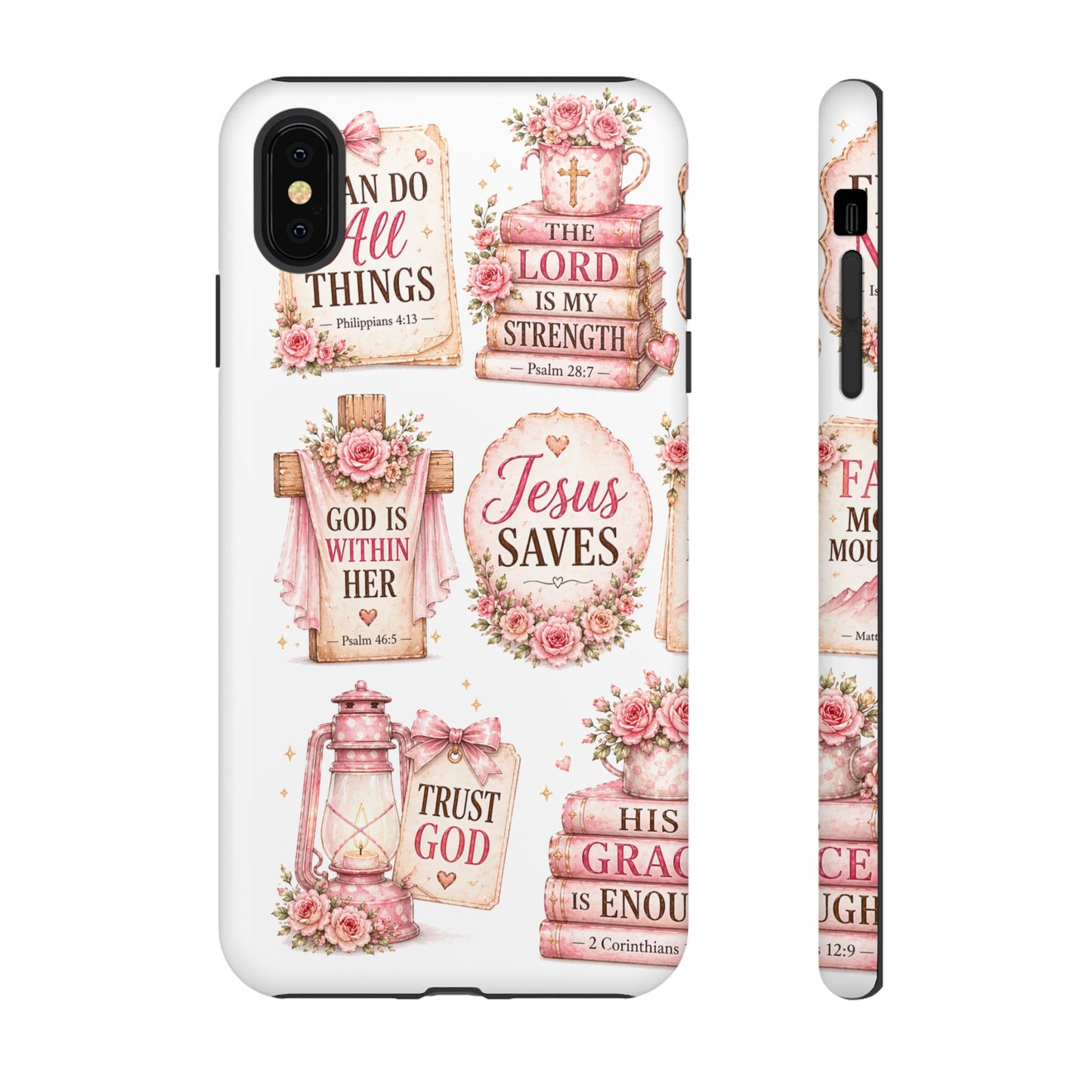 Christian Phone Case — Jesus Saves Floral Tough Case with 'God Is Within Her' & 'Trust God' Design