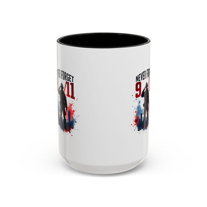 Never Forget 9/11 Accent Coffee Mug — Patriotic Memorial Tribute (11oz, 15oz)