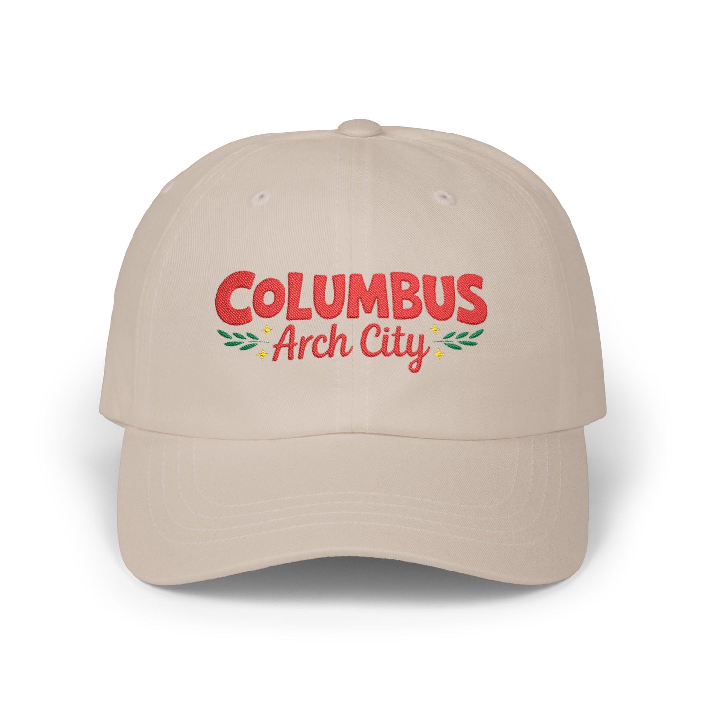Columbus Arch City Dad Cap — Retro Script Embroidered Baseball Hat