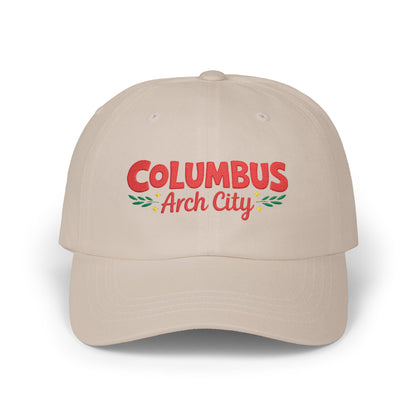 Columbus Arch City Dad Cap — Retro Script Embroidered Baseball Hat