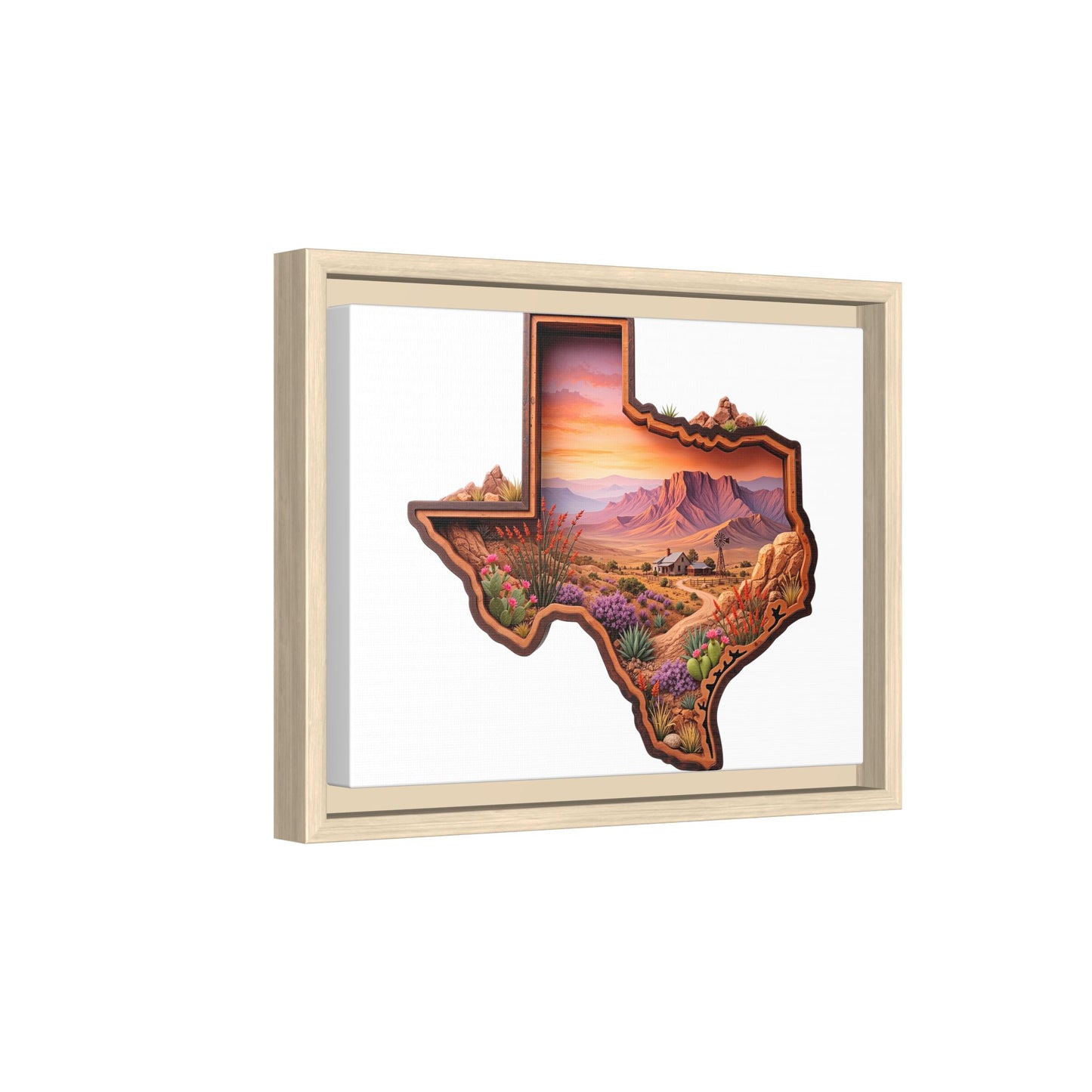 Framed Texas Landscape Matte Canvas — Desert Sunset State Art Print