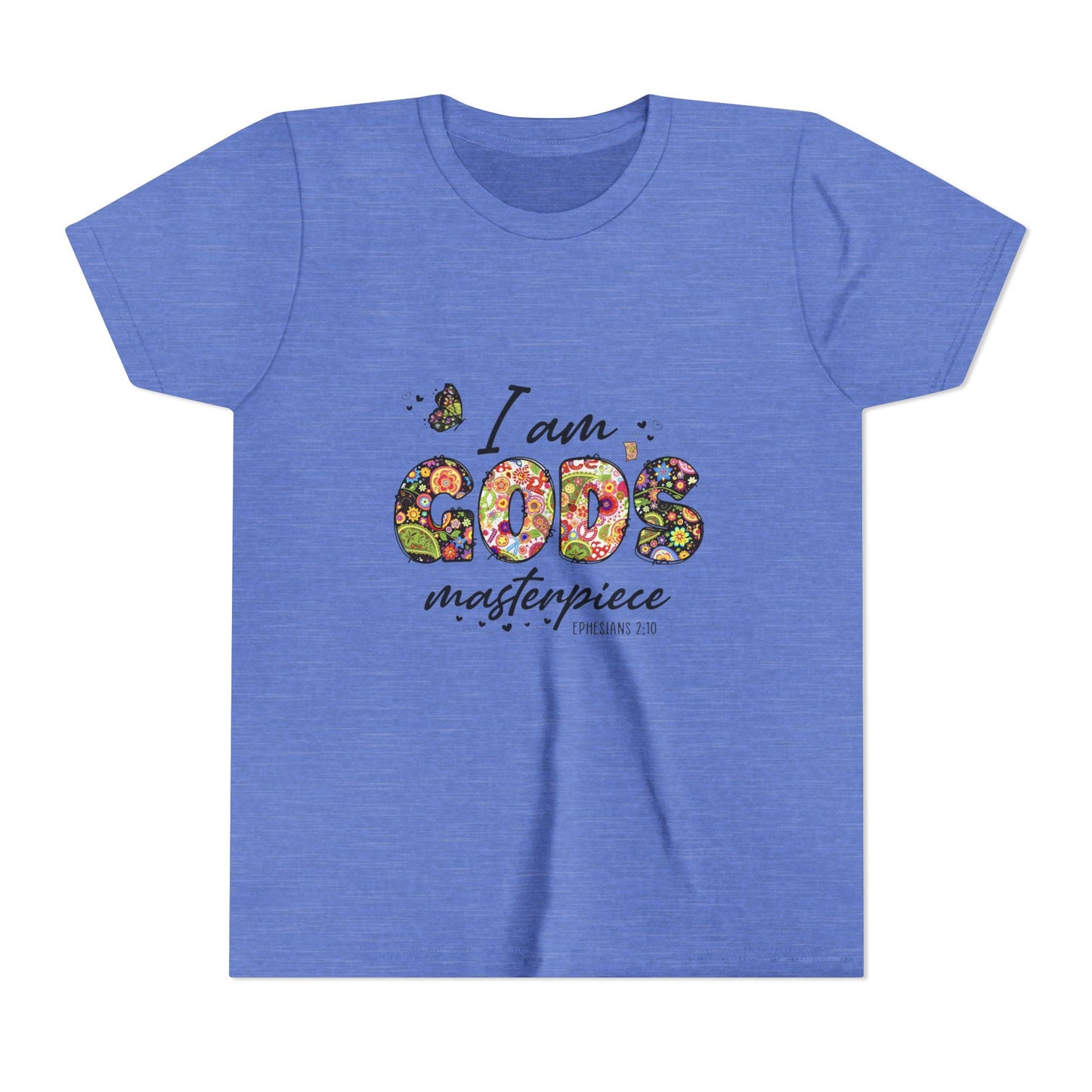 I Am God’s Masterpiece Youth Tee — Floral Christian Inspirational Shirt