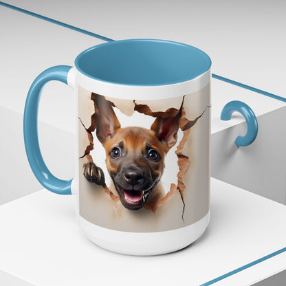 Dog Peeking Through Paper Accent Coffee Mug (11/15oz)