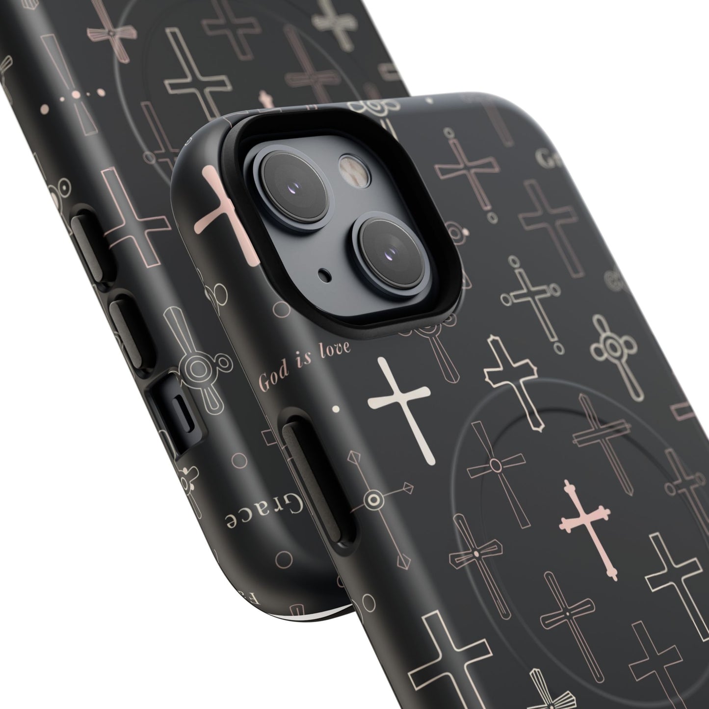 Magnetic Phone Case — Black Crosses "Grace" Protective Cover