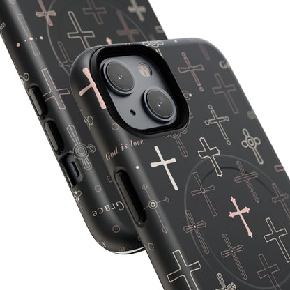 Magnetic Phone Case — Black Crosses "Grace" Protective Cover