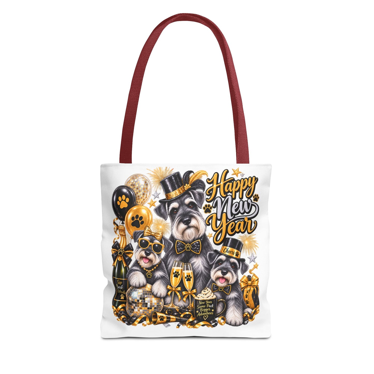 Happy New Year Dog Tote Bag — Festive Party Pups All-Over Print