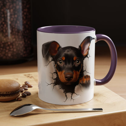 Dachshund Puppy Peek Coffee Mug – Accent Black Interior/Handle, Cute Dog Crack Design (11/15 oz)