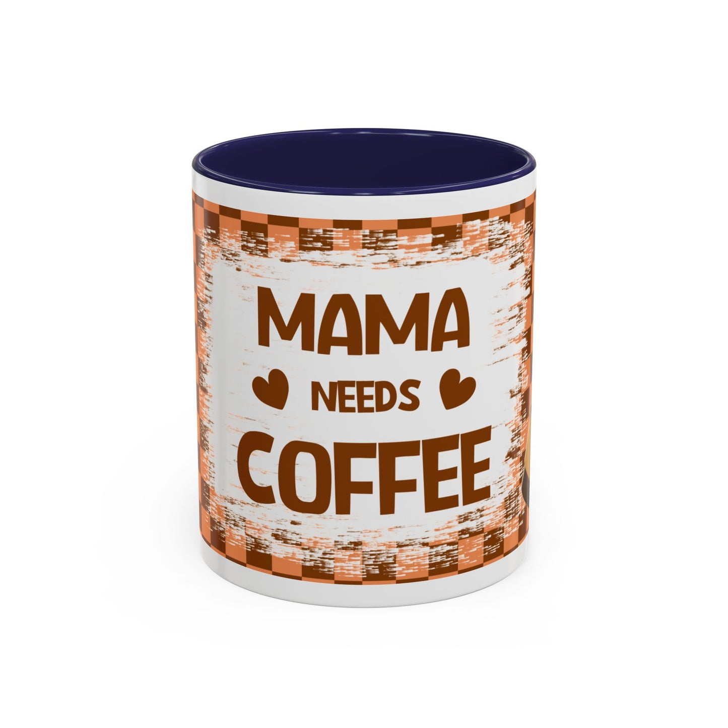 Mama Needs Coffee Accent Mug — 11/15oz Brown Checkered Coffee Cup
