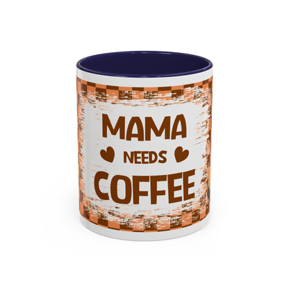 Mama Needs Coffee Accent Mug — 11/15oz Brown Checkered Coffee Cup