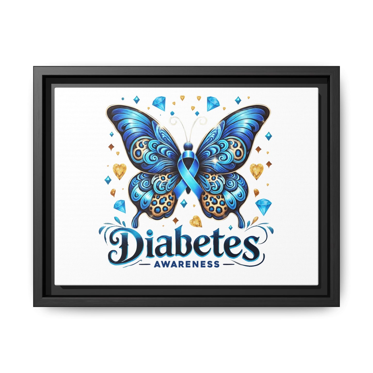 Diabetes Awareness Blue Ribbon Butterfly Matte Framed Canvas