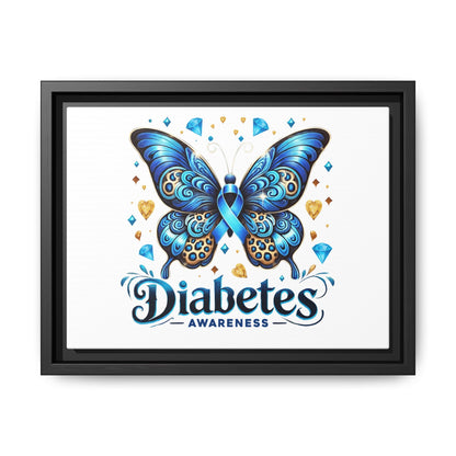 Diabetes Awareness Blue Ribbon Butterfly Matte Framed Canvas